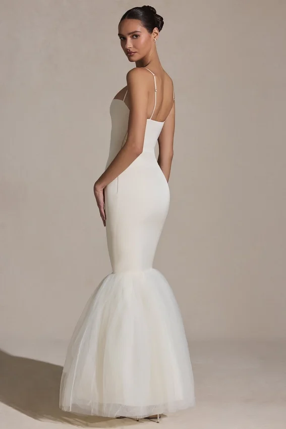 Adelpha Tulle Hem Fishtail Gown in Ivory Adelpha Tulle Hem Fishtail Gown in Ivory