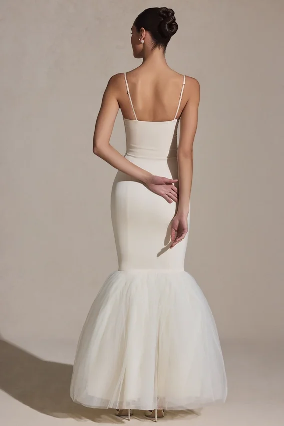 Adelpha Tulle Hem Fishtail Gown in Ivory Adelpha Tulle Hem Fishtail Gown in Ivory
