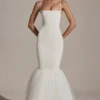 Adelpha Tulle Hem Fishtail Gown in Ivory Adelpha Tulle Hem Fishtail Gown in Ivory