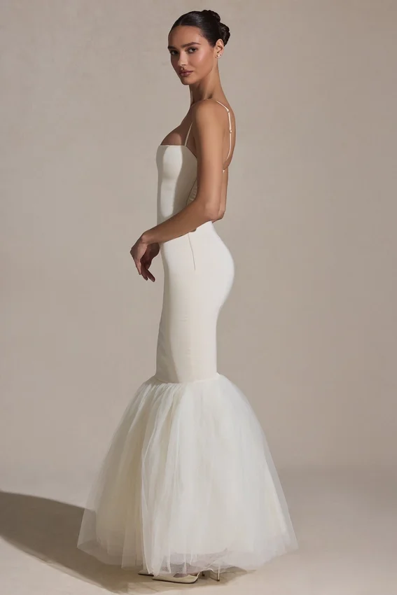 Adelpha Tulle Hem Fishtail Gown in Ivory Adelpha Tulle Hem Fishtail Gown in Ivory