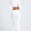 Adena Hardware Detail Fishtail Maxi Skirt in White Adena Hardware Detail Fishtail Maxi Skirt in White