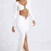 Adena Hardware Detail Fishtail Maxi Skirt in White Adena Hardware Detail Fishtail Maxi Skirt in White