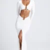 Adena Hardware Detail Fishtail Maxi Skirt in White Adena Hardware Detail Fishtail Maxi Skirt in White