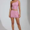 Adhara Embellished Low-Rise A-Line Micro Mini Skirt in Pink Adhara Embellished Low-Rise A-Line Micro Mini Skirt in Pink