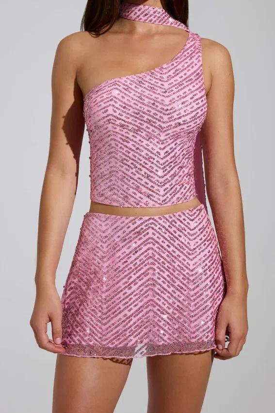 Adhara Embellished Low-Rise A-Line Micro Mini Skirt in Pink Adhara Embellished Low-Rise A-Line Micro Mini Skirt in Pink