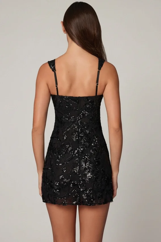 Adia Embellished A-line Mini Dress in Black Adia Embellished A-line Mini Dress in Black