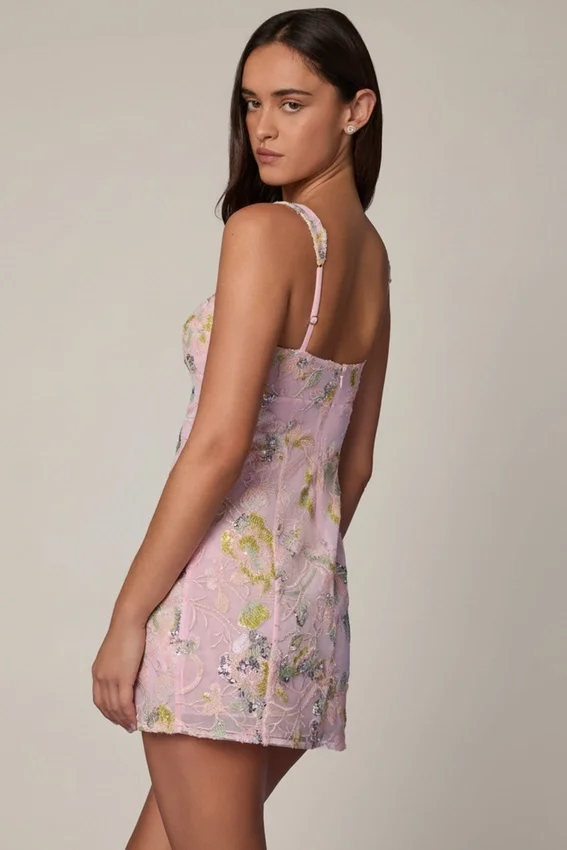 Adia Embellished A-line Mini Dress in Soft Pink Adia Embellished A-line Mini Dress in Soft Pink