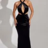 Adriana Velvet Halter Neck Maxi Dress in Jet Black Adriana Velvet Halter Neck Maxi Dress in Jet Black