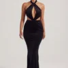 Adriana Velvet Halter Neck Maxi Dress in Jet Black Adriana Velvet Halter Neck Maxi Dress in Jet Black