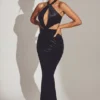 Adriana Velvet Halter Neck Maxi Dress in Jet Black Adriana Velvet Halter Neck Maxi Dress in Jet Black