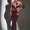 Adriana Velvet Halter Neck Maxi Dress in Wine Adriana Velvet Halter Neck Maxi Dress in Wine
