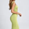 Aelia Modal Ruched Hardware Detail Cut-Out Midaxi Dress in Olive Green Aelia Modal Ruched Hardware Detail Cut-Out Midaxi Dress in Olive Green