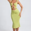 Aelia Modal Ruched Hardware Detail Cut-Out Midaxi Dress in Olive Green Aelia Modal Ruched Hardware Detail Cut-Out Midaxi Dress in Olive Green