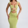 Aelia Modal Ruched Hardware Detail Cut-Out Midaxi Dress in Olive Green Aelia Modal Ruched Hardware Detail Cut-Out Midaxi Dress in Olive Green