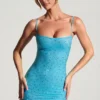 Aellin Embellished Bodycon Mini Dress in Aqua Blue Aellin Embellished Bodycon Mini Dress in Aqua Blue
