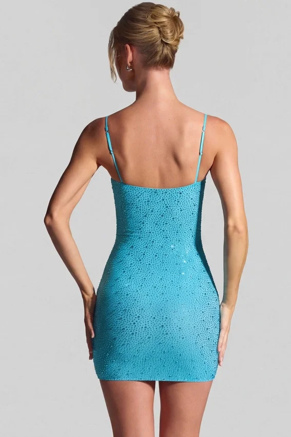 Aellin Embellished Bodycon Mini Dress in Aqua Blue Aellin Embellished Bodycon Mini Dress in Aqua Blue