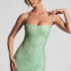 Aellin Embellished Bodycon Mini Dress in Pistachio Aellin Embellished Bodycon Mini Dress in Pistachio