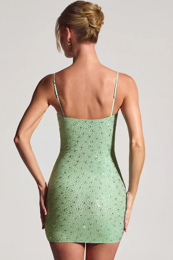 Aellin Embellished Bodycon Mini Dress in Pistachio Aellin Embellished Bodycon Mini Dress in Pistachio