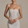 Aellin Embellished Bodycon Mini Dress in White Aellin Embellished Bodycon Mini Dress in White