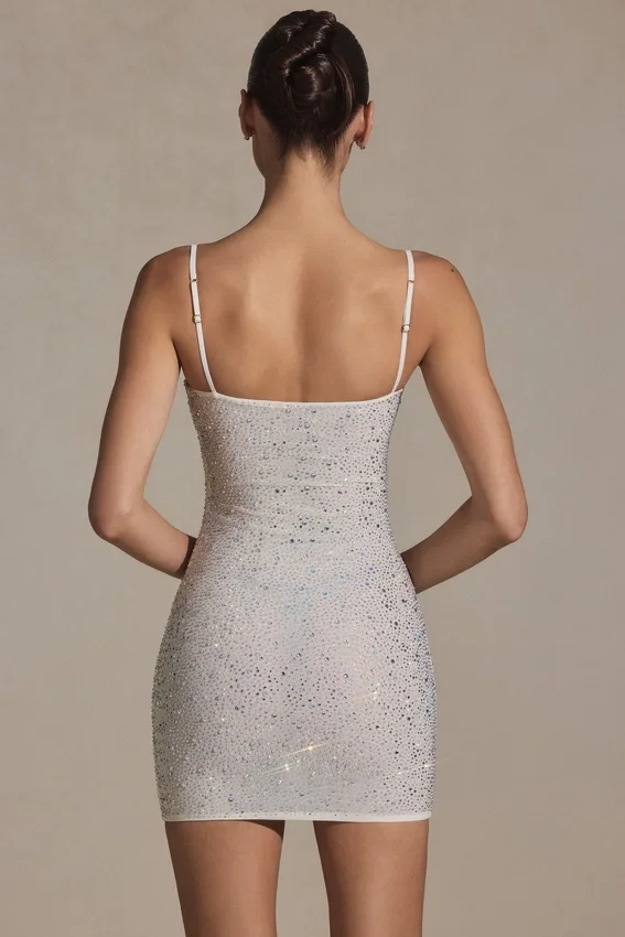 Aellin Embellished Bodycon Mini Dress in White Aellin Embellished Bodycon Mini Dress in White