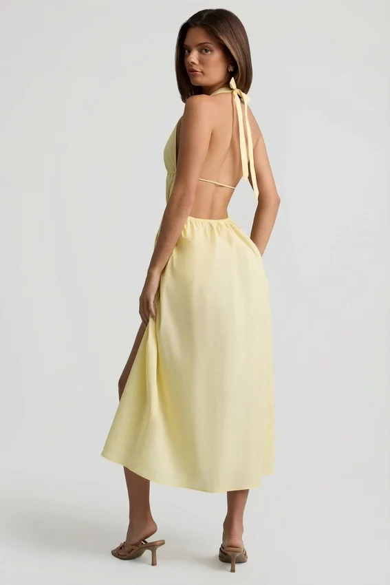 Aeris Backless Cotton-Poplin Midaxi Dress in Lemon Yellow Aeris Backless Cotton-Poplin Midaxi Dress in Lemon Yellow