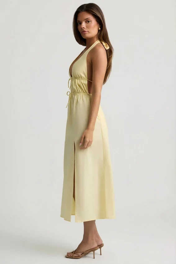 Aeris Backless Cotton-Poplin Midaxi Dress in Lemon Yellow Aeris Backless Cotton-Poplin Midaxi Dress in Lemon Yellow