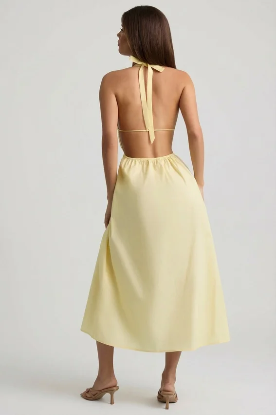 Aeris Backless Cotton-Poplin Midaxi Dress in Lemon Yellow Aeris Backless Cotton-Poplin Midaxi Dress in Lemon Yellow