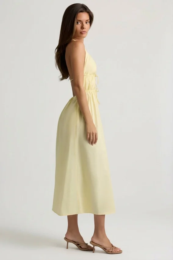 Aeris Backless Cotton-Poplin Midaxi Dress in Lemon Yellow Aeris Backless Cotton-Poplin Midaxi Dress in Lemon Yellow