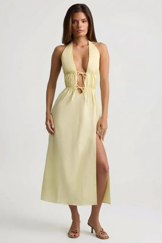 Aeris Backless Cotton-Poplin Midaxi Dress in Lemon Yellow Aeris Backless Cotton-Poplin Midaxi Dress in Lemon Yellow