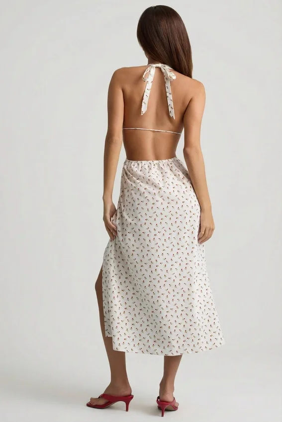 Aeris Backless Cotton-Poplin Midaxi Dress in Rose Print Aeris Backless Cotton-Poplin Midaxi Dress in Rose Print