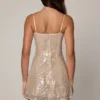 Agentha Embellished V-neck Lace Mini Dress in Pale Peach Agentha Embellished V-neck Lace Mini Dress in Pale Peach