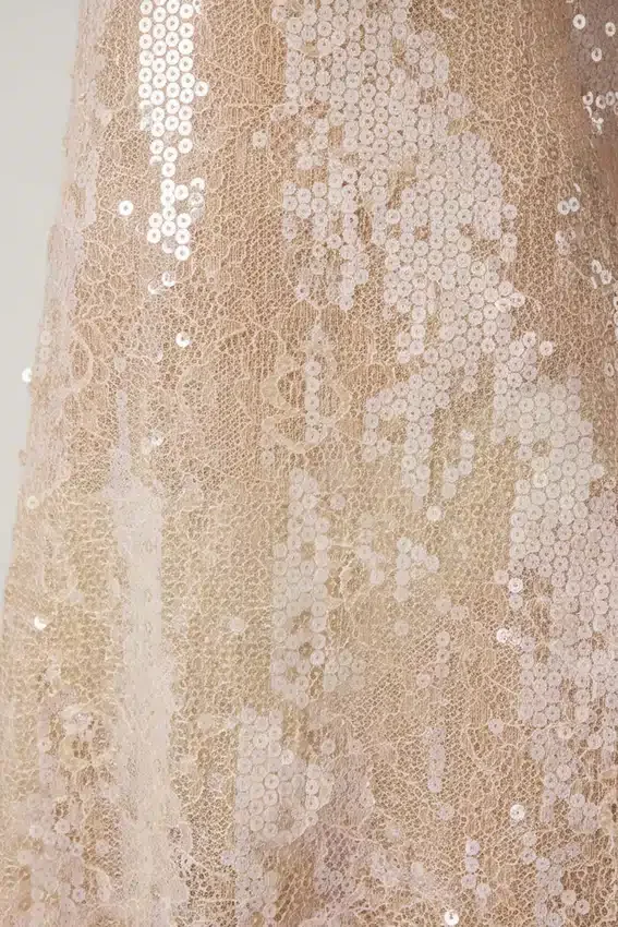 Agentha Embellished V-neck Lace Mini Dress in Pale Peach Agentha Embellished V-neck Lace Mini Dress in Pale Peach