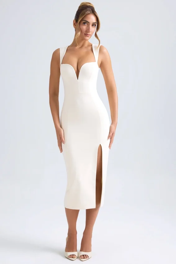 Aiko Sweetheart-Neck Midaxi Dress in Ivory Aiko Sweetheart-Neck Midaxi Dress in Ivory