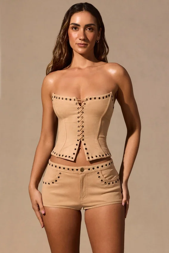 Ailoria Lace-Up Corset Top in Tan Ailoria Lace-Up Corset Top in Tan