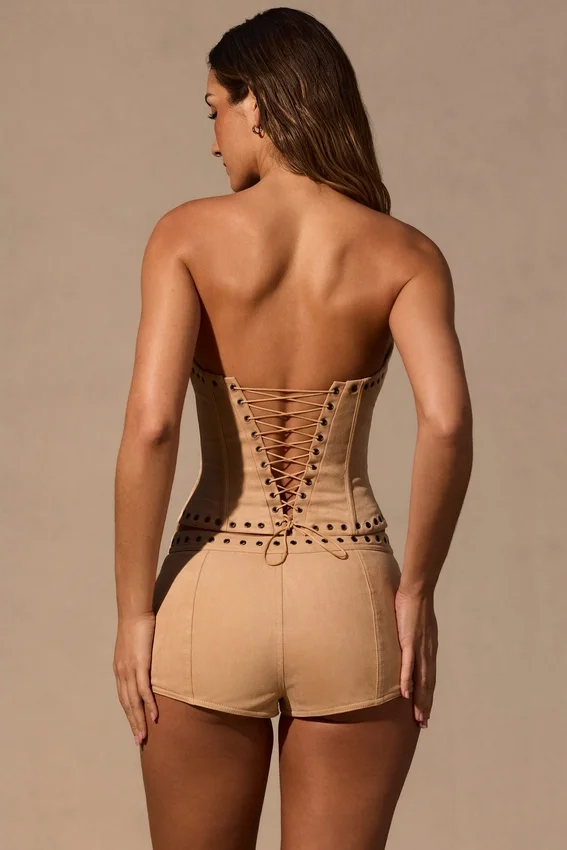Ailoria Lace-Up Corset Top in Tan Ailoria Lace-Up Corset Top in Tan