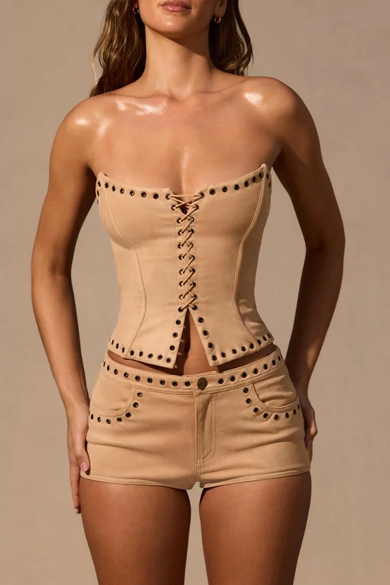 Ailoria Lace-Up Corset Top in Tan Ailoria Lace-Up Corset Top in Tan