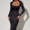 Aimee Cowl-Neck Long-Sleeve Midaxi Dress in Black Aimee Cowl-Neck Long-Sleeve Midaxi Dress in Black