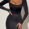 Aimee Cowl-Neck Long-Sleeve Midaxi Dress in Black Aimee Cowl-Neck Long-Sleeve Midaxi Dress in Black