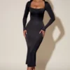 Aimee Cowl-Neck Long-Sleeve Midaxi Dress in Black Aimee Cowl-Neck Long-Sleeve Midaxi Dress in Black
