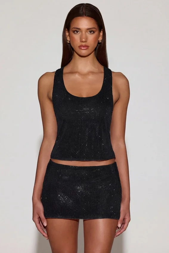 Aine Embellished Jersey Scoop-Neck Racerback Top in Black Aine Embellished Jersey Scoop-Neck Racerback Top in Black