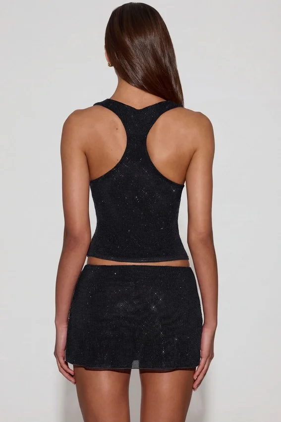 Aine Embellished Jersey Scoop-Neck Racerback Top in Black Aine Embellished Jersey Scoop-Neck Racerback Top in Black
