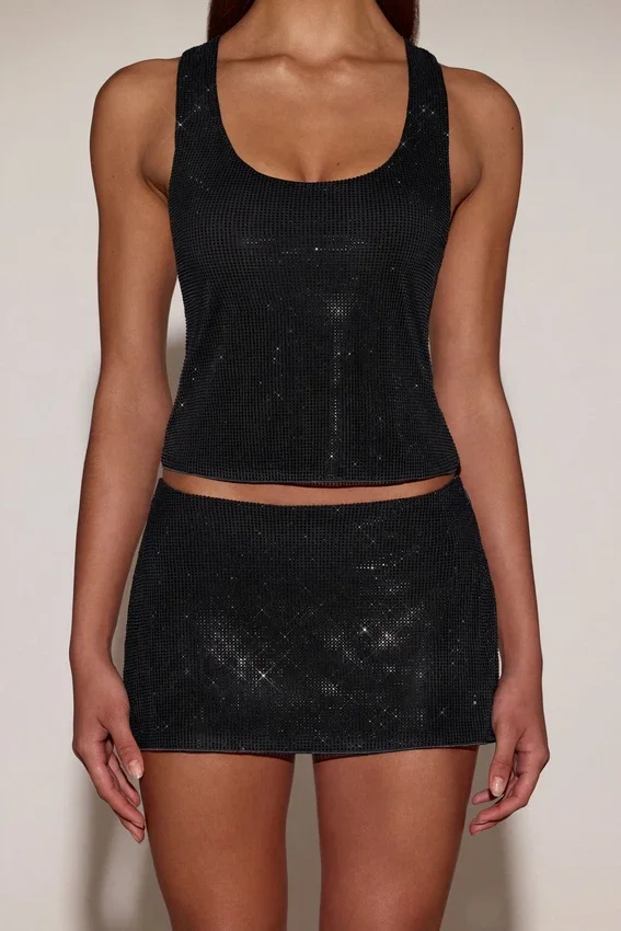 Aine Embellished Jersey Scoop-Neck Racerback Top in Black Aine Embellished Jersey Scoop-Neck Racerback Top in Black