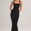 Ainslee Modal Square-Neck Bodycon Midi Dress in Black Ainslee Modal Square-Neck Bodycon Midi Dress in Black