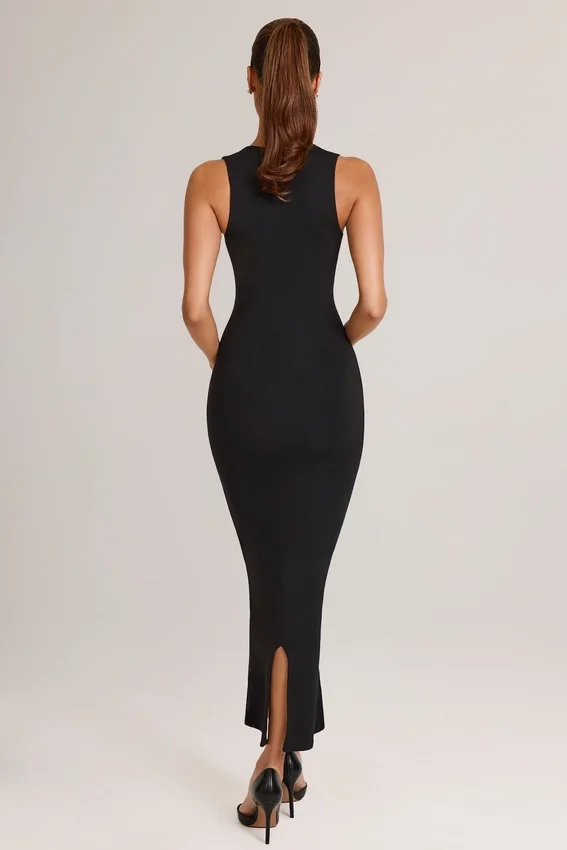 Ainslee Modal Square-Neck Bodycon Midi Dress in Black Ainslee Modal Square-Neck Bodycon Midi Dress in Black