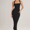 Ainslee Modal Square-Neck Bodycon Midi Dress in Black Ainslee Modal Square-Neck Bodycon Midi Dress in Black
