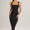 Ainslee Modal Square-Neck Bodycon Midi Dress in Black Ainslee Modal Square-Neck Bodycon Midi Dress in Black
