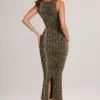 Ainslee Modal Square-Neck Bodycon Midi Dress in Leopard Print Ainslee Modal Square-Neck Bodycon Midi Dress in Leopard Print