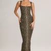 Ainslee Modal Square-Neck Bodycon Midi Dress in Leopard Print Ainslee Modal Square-Neck Bodycon Midi Dress in Leopard Print