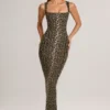 Ainslee Modal Square-Neck Bodycon Midi Dress in Leopard Print Ainslee Modal Square-Neck Bodycon Midi Dress in Leopard Print