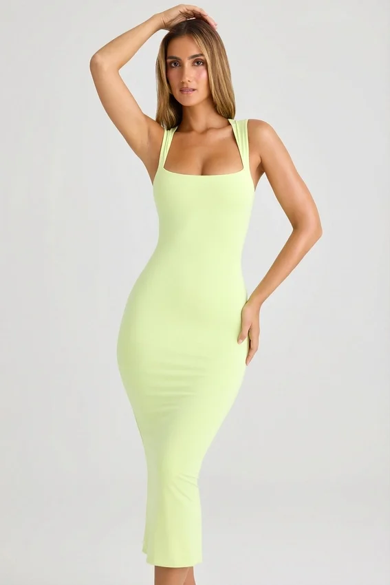 Ainslee Modal Square-Neck Bodycon Midi Dress in Matcha Green Ainslee Modal Square-Neck Bodycon Midi Dress in Matcha Green